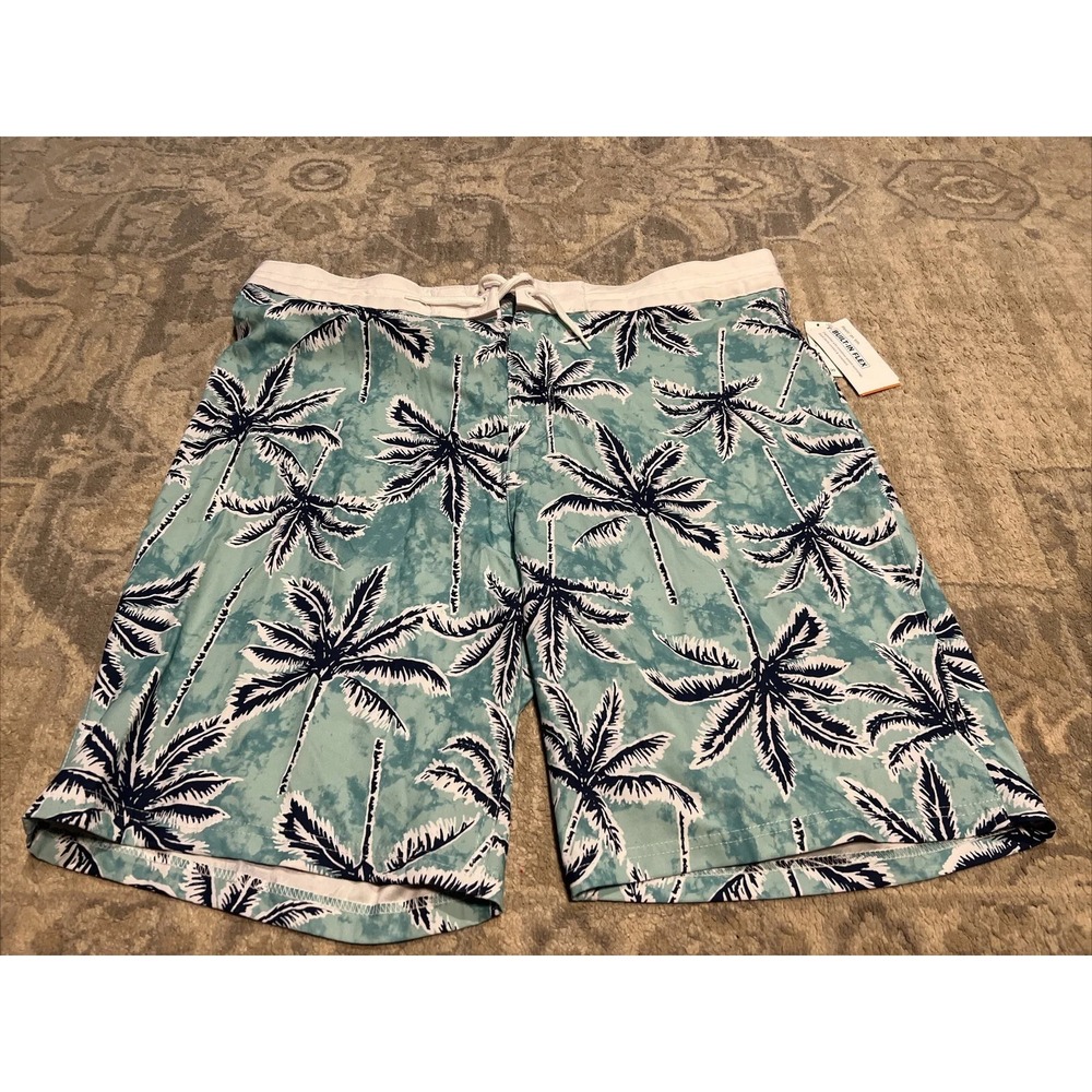 New Old Navy California Blue Palm Trees Swim Board Shorts Trunks Sz 38 Flex MENS
